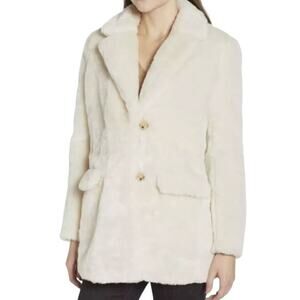J. Crew Yuna Teddy Faux Fur Plush Fleece Cream Coat Size M Cozy Vegan Fur